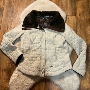 Nike Jacket Size Large Quilted Fur Collar Zip Front Y2K Vintage Tan Brown Collar